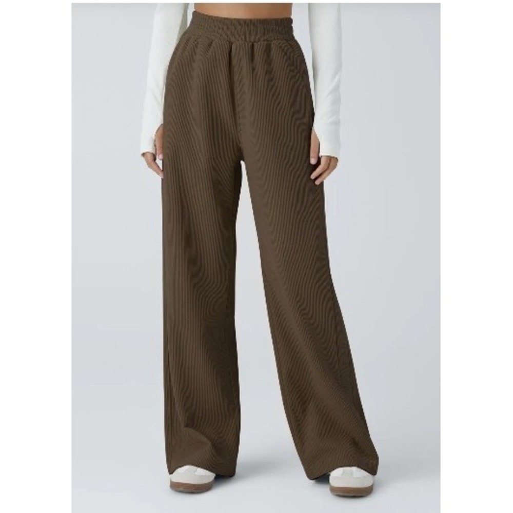 Halara Brown Corduroy Wide Leg Elastic Waist Pants Women Medium Regular Pocket
